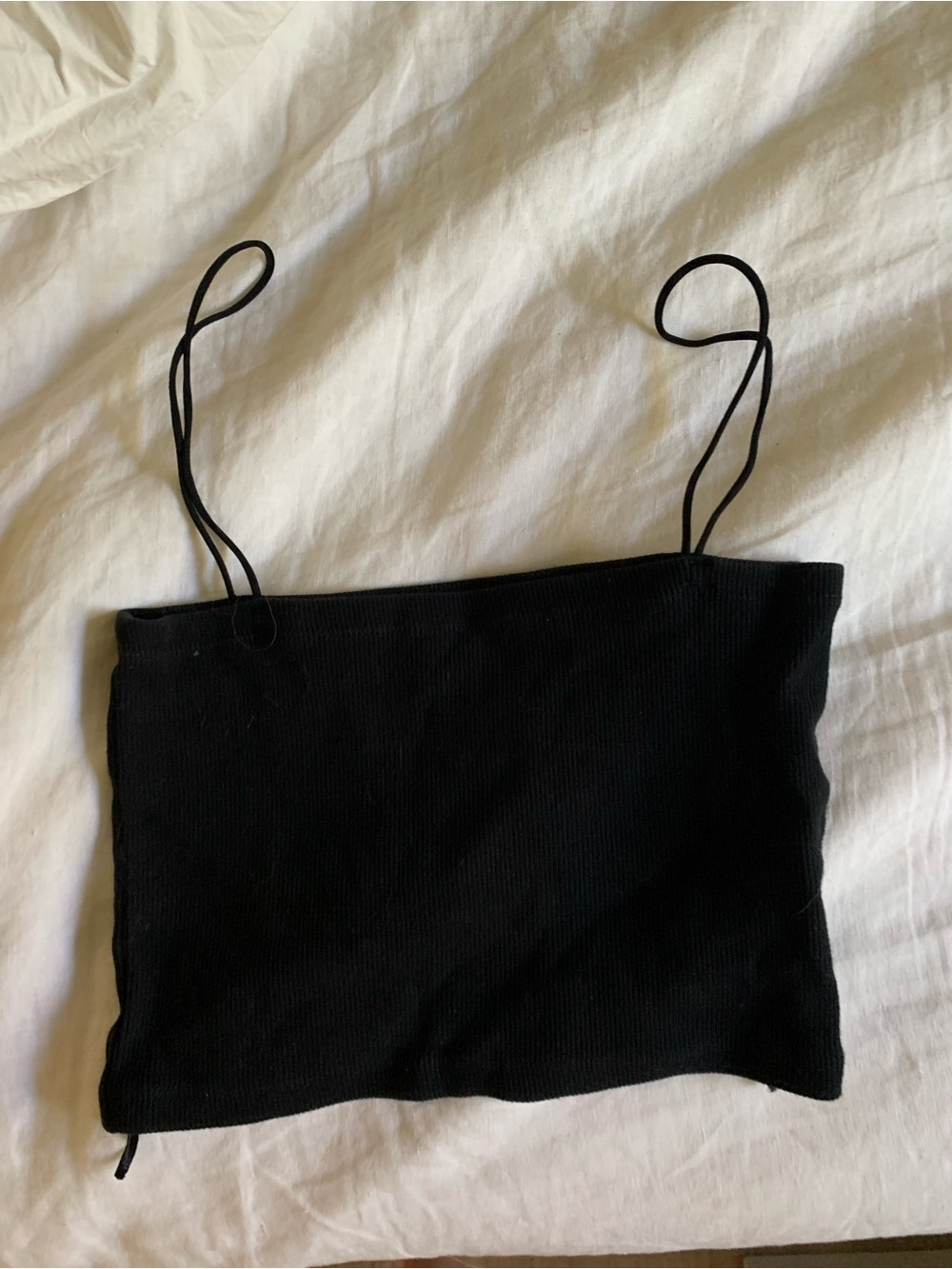 Zara Black Ribbed Spaghetti-Strap Crop Top